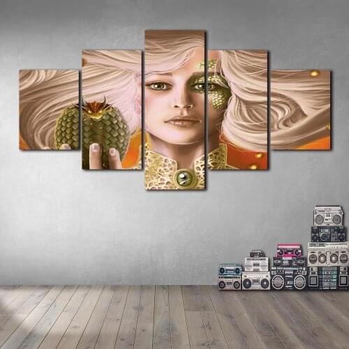 Wall Art Modern Woman Pineapple Poster 5 Pcs Mother of Dragon GOT Canvas Painting Modular Print Picture Gallery Home Decor Frame