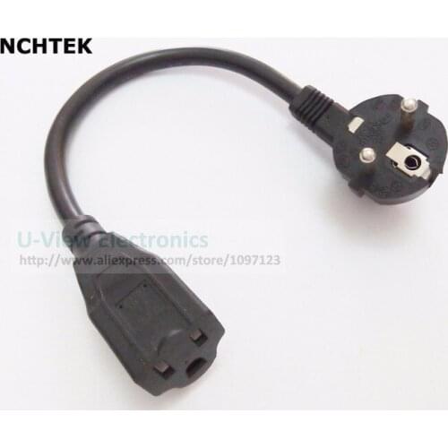 NCHTEK USA 3Pin NEMA 1-15R Receptacle to 90 Degree Angled Standard 2Pin Europe CEE/7 Plug Adapter Cable/Free DHL Shipping/100PCS