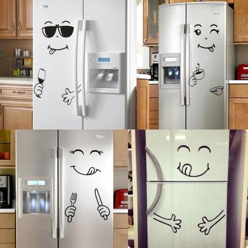 New 4 Styles Smile Face Wall Sticker Happy Delicious Face Fridge Stickers Yummy for Food Furniture Decoration Art Poster DIY PVC