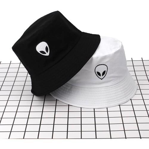 Unisex Embroidered Alien Foldable Bucket Hat Women Beach Sun Hat Streetwear Fisherman Cap Mens bucket hat sombrero cubo hombre