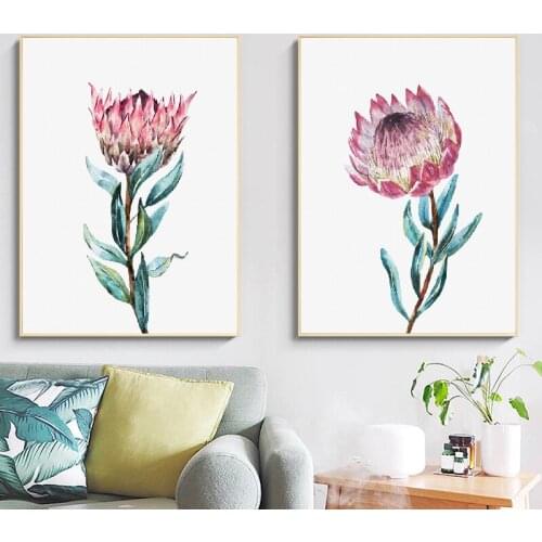 Protea Botanical Watercolor Flowers Wall Art Canvas Painting Large Floral Posters And Prints Wall Pictures for Home Room Decor