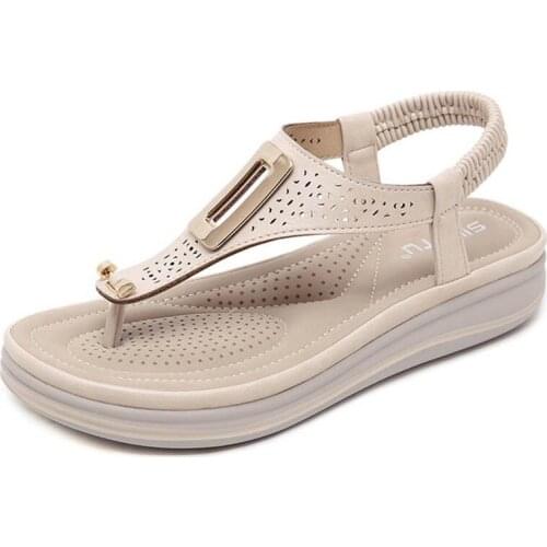 Sandals women shoes 2021 elastic band summer shoes woman flats sandals solid color metal buckle flip flop plus size
