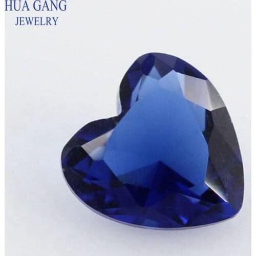Blue Color Heart Shape Princess Cut Loose Glass Beads Synthetic Gems For Jewelry Size 3x3~15x15mm Free Shipping