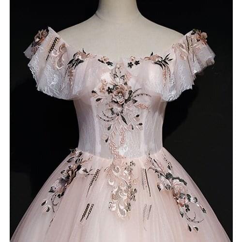 Light pink embroidery lace ruffle veil gown medieval dress Renaissance cosplay Victoria dress/Marie Antoinette/Belle ball