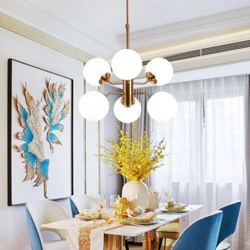 Led Chandelier Nordic Decor Home Lighting Modern Kitchen Living Room Lamp White Glass Light Fixtures Copper Lustre G9 bulb