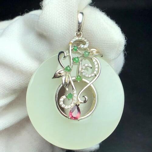 Fine Jewelry Real 925 Steling Silver s925 Myanmer Origin 100% Natural Jade Gemstone Female Pendant Necklaces Christmas Gift