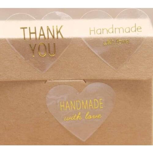Feiluan custom New 100pcs multi color paper self adhesiveTHANK YOU labels Gold foil trasparent handmade with love labels 29*33mm