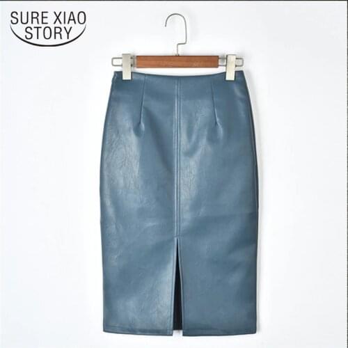 2021 Summer new Midi Skirt Women High Waist Straight Midi Skirts Solid Split Plus Size Skirts Korean PU Leather Skirts Women