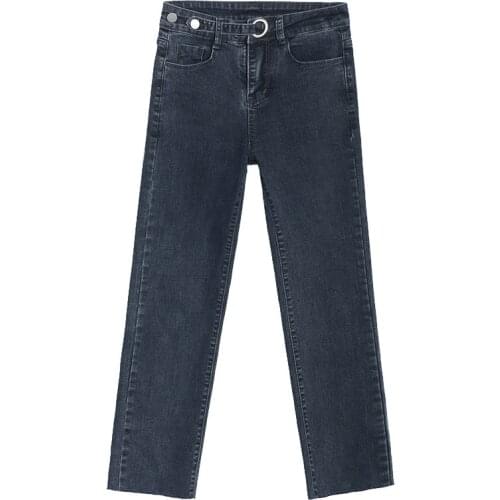 2020 Autumn Womens High Waist New Jeans Slim and Loose Wide-leg Pants Ankle Length Straight Leg Pants Woman Streetwear