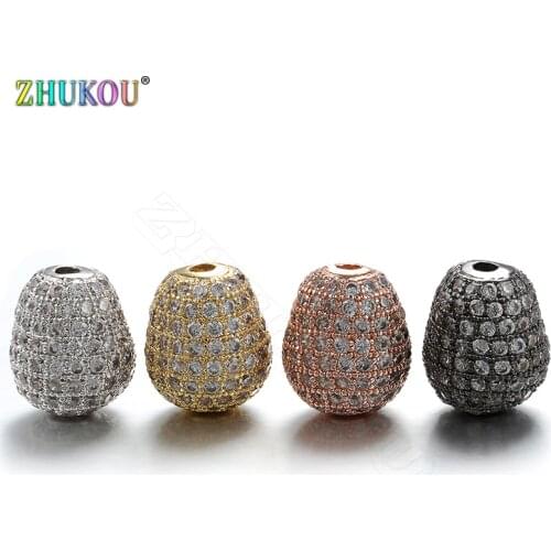 ZHUKOU 10x12mm Exquisite Brass Cubic Zirconia Spacer Beads for women Bracelets Necklace Handmade Jewelry model:VZ191