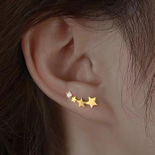 1Pair Trend Chic Triple Star Stud Earrings Crystal Ear Climbers / Crawlers Clear Rhinestone Earring For Women Jewelry Party Gift