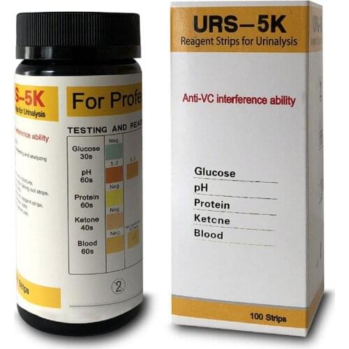 100Pcs/Box URS-5K Urine Test Strips Urine Glucose PH Protein Ketone Blood Reagent Analyzing Strips Home Ketosis Urinary Test