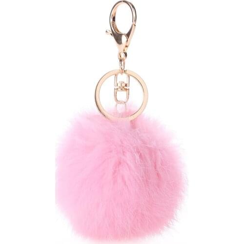 12 Colors 8cm Fluffy Fur Ball Keyrings Keychain High Quality Rabbit Ear Fur Ball Key Chains For Women Bag Accessories llaveros