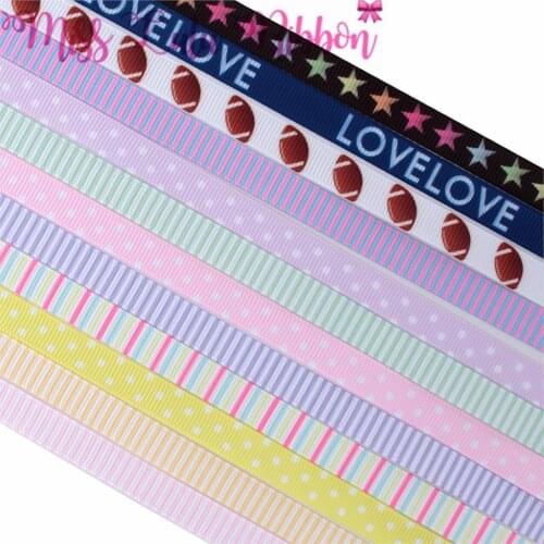 16mm-75mm Colorful Geometric Dot Stripes Star Football Printed Grosgrain/Elastic Ribbon DIY Hair Bands Party Decor 50yards/roll