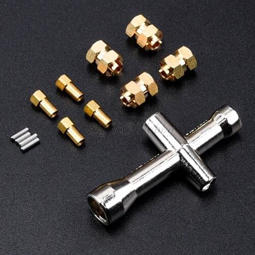 4PCS 7mm Brass Extended Hex Wheel Hubs RC Wheel Spacers Brass Extended Combiner w/ Cross Wrench for SCX24 1/ 24 RC Crawler Car