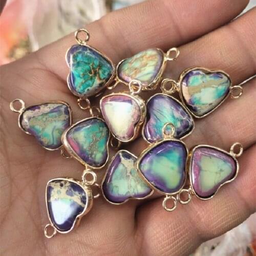 4PCS Nature Imperial Jasper Stone Heart Shape Beads Connectors New Gemstone For Lovely Necklace Or Bracelets Making Accessories