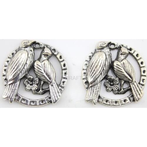 60pcs bird antique silver tibetan round flower clasps toggles zinc alloy magpie pendant, charm, drops for diy 26mm