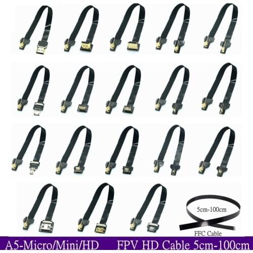 A5 FPV HDMI-compatible Type A Left UP Right Down Angled 90 Degree To HD HDTV FPC Flat Cable For Multicopter Aerial Photography