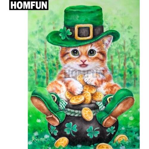 HOMFUN Full Square/Round Drill 5D DIY Diamond Painting "Lucky Cat" Embroidery Cross Stitch 5D Home Decor Gift A02248
