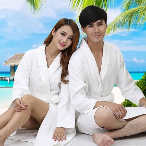 Hilift 100% cotton bathrobes thin summer 100% cotton bathrobe lovers robe medium-long big size