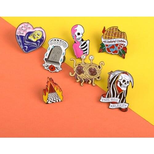 Punk Skeleton Enamel Pin Heart Purple Hood Monster Brooches Reaper Lapel Pins Badges Jewelry Cool People Gift Custom Wholesale