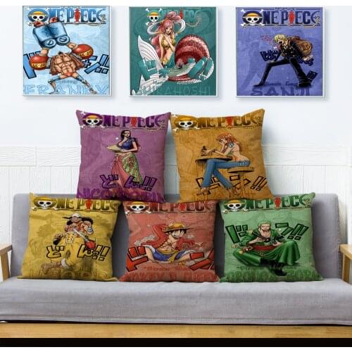 Japan Anime One Piece Print Throw Pillow Cover 45*45cm Cushion Covers Linen Pillow Case Home Decor Colorful Pillows Cases
