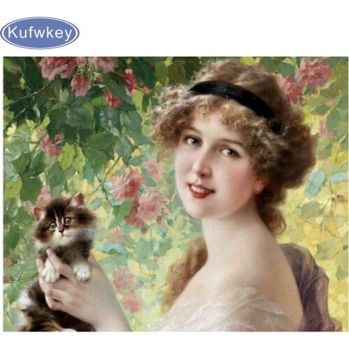 Diy square/round Diamond Painting girl and cat Rhinestones Pictures Diamond Embroidery Cat Diamond Mosaic Christmas Decorations