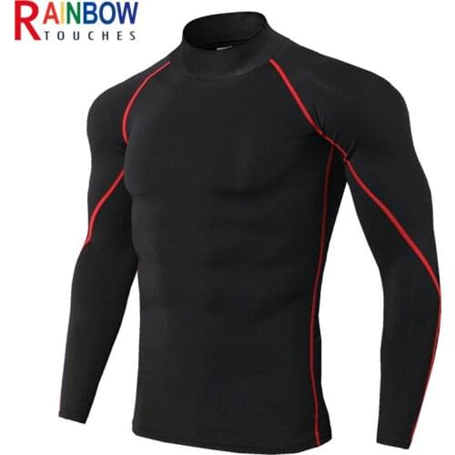 Rainbowtouches Fitness Long Sleeve Men High Neck Sports Running Long Sleeve T-Shirt Solid Color Stripe Elastic Quick Drying Tops