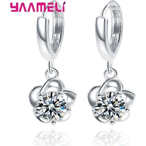 Hot Sale Fashion Bohemia Flower Hoop Earrings For Wedding Elegant Genuine 925 Silver AAA Cubic Zirconia Stone Earring