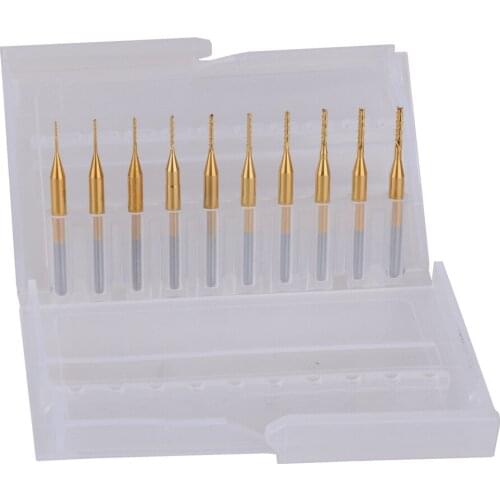 10pcs Titanium Coat Carbide 0.5-1.4mm PCB Carbide Tools, CNC Cutting Bits, Millinging Cutters Kit for Engraving Milling Machine