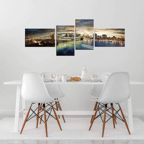 Metropolis Night Brooklyn Bridge New York Cityscape Wall Art Paintings for Home Bedroom Office Canvas Print Wall Decor Wholesale