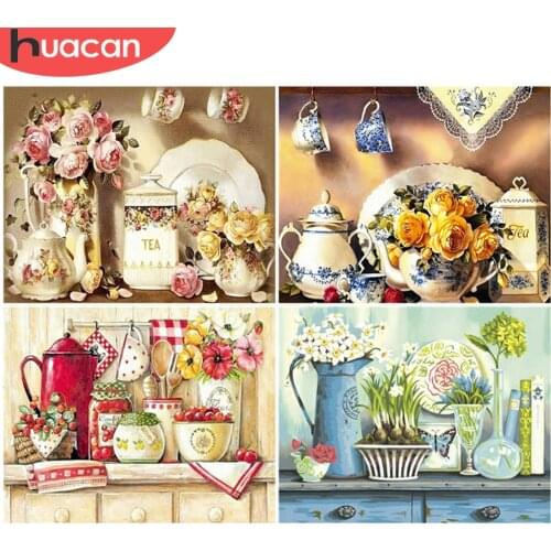 HUACAN Painting By Number Kitchen Cup Acrylic Unique Gift Pictures By Numbers Canvas Handpainted Living Room Decoration
