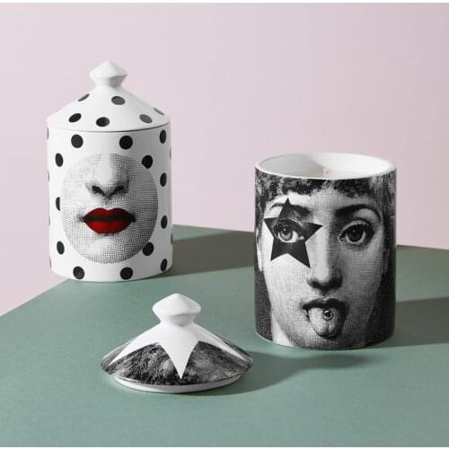Handmade Ceramic Candle Holder Empty Incense Candles Jar Girl Face Red Lip Cup Living Room Study Ornaments Home Decor Crafts
