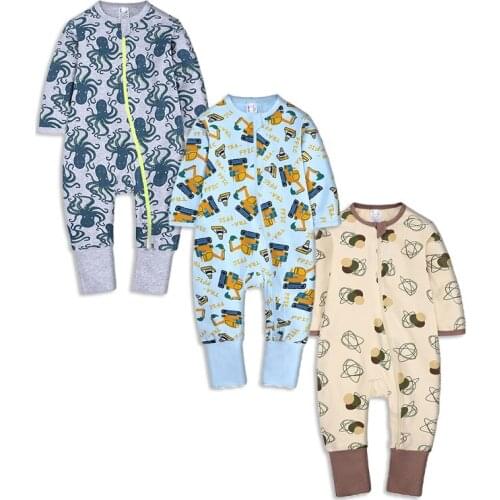 New Double Zipper Infant Baby Girl Boy Clothes Geometry Long Sleeve Cotton Baby Romper Clothing For Newborn Jumpsuit 3-24 Months