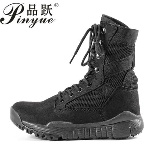 Summer Leather Breathable Mens Military Boots Tactical Wearable Mesh Army Boots Combat lace-up super light Boot 38-44