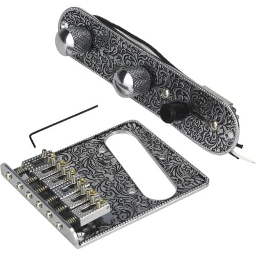 FLEOR Set of Metal 3 Way Wired Loaded Prewired Control Plate & Electric Guitar Bridge for TL Guitar