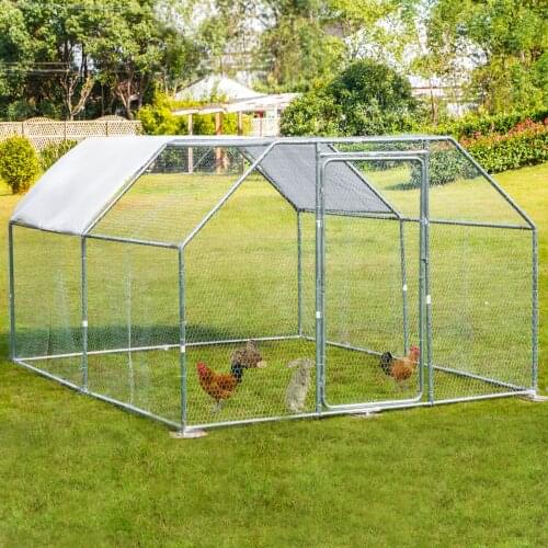 Metal Chicken Coop Walk-in Cage Large Run House Shade Pen Cover Flat/ Steeple Roof Outdoor Rabbits Habitat Poultry Cage