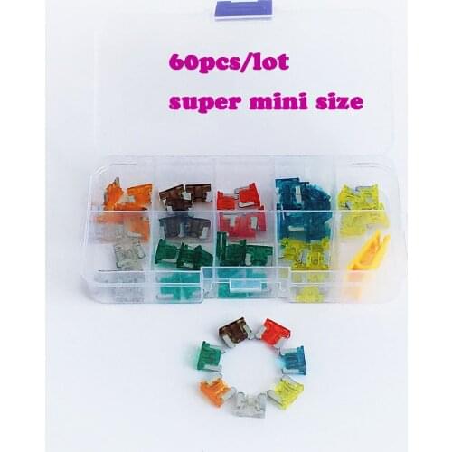 Mini size fuse 60pcs connector set Auto fuse Car Truck ATC Fuse 10A 15A 20A 25 30A AMP Car Fuse Blade Fuses Car Auto Fuse