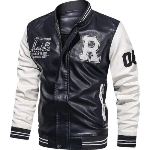 Mens High Quality PU Leather Varsity College Baseball Jacket Golf Bomber Movement Coat