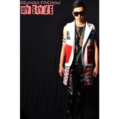 Men vest Stitching personality clothing camiseta tirantes hombre personalized singer dance stage street star style dress