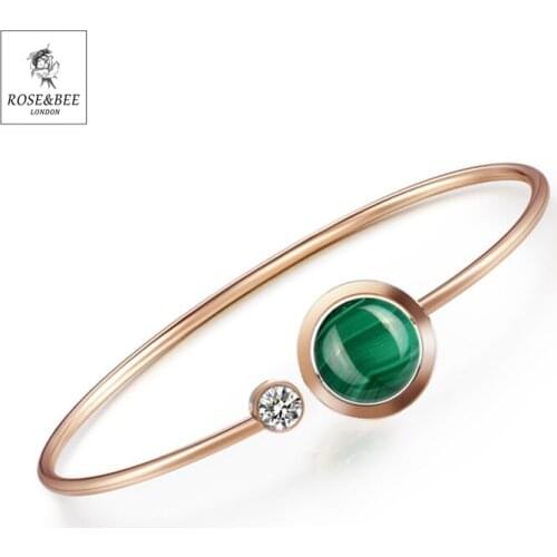 2020 New Retro Fashion Green Malachite with crystal Ladies Bracelets & Bangles Rhinestone Jewelry Circle Bar Bracelet For Women