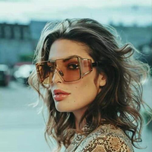 2021 New Fashion Modern Oversized One Piece Sunglasses Women Brand Vintage Square Color Sun Glasses Female Driving Goggles UV400