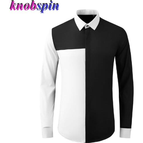 Brand Mens Dress Shirts Luxury Long Sleeve Black White Contrast Color Casual Male Shirts Plus Size 4xl Slim Fit Party Man Shirt