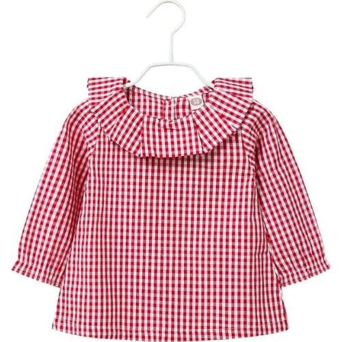 Girls Shirts 2018 Summer New Style Girls Blouse Long Sleeve lattice Childrens Blouses Girls Clothes 2-6y Clothing Top Cotton