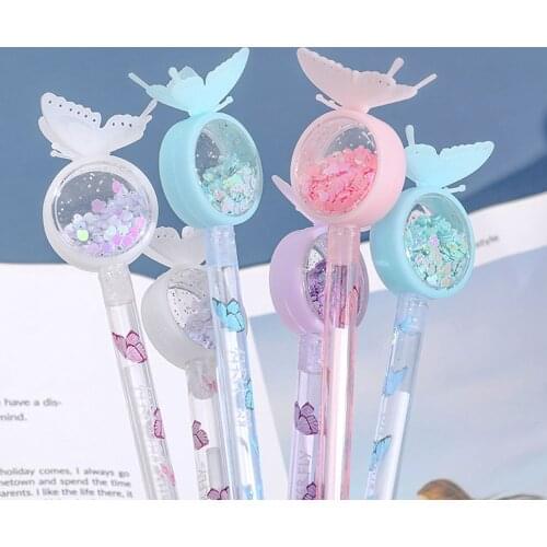 4 Pcs Creative Sequin Butterfly Gel Pen 0.5mm Black Ink Cute Mosquito Repellent Signature Pen Student Office Writing Stationery
