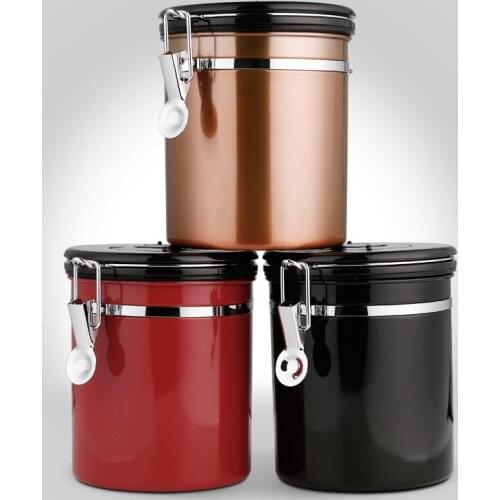 With Exhaust Valve 304 Stainless Steel Seal Can Coffee Bean Storage Tank Dried Fruit Tea Containers 1.5/1.8L
