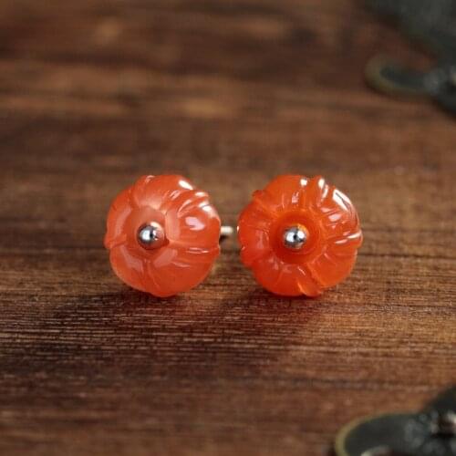 S925 pure silver natural south onyx buds stud earrings earrings national wind elegant temperament