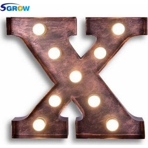 SGROW Metal Letter X Wall Lamp Light for Bedroom Living Room Art Lampara Industrial Creative Lights Logo X Iron Billboard Lamps