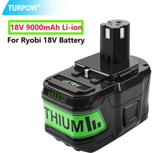 Turpow Replacement Power Tools Battery For Ryobi 18V 6000mAh 9000mAh P108 Battery RB18 Lithium Ion Rechargeable Battery Pack