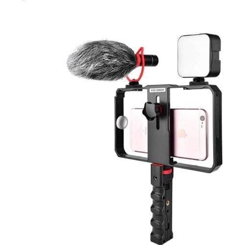Smartphone Video Rig Handhold Stabilizer Mini LED Video Light Photography Lighting Cold Shoe for iPhone Samsung Huawei Vlogging